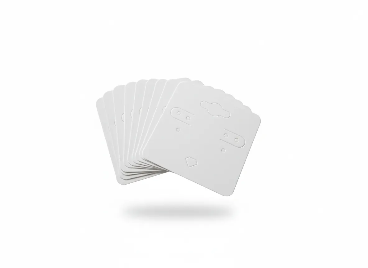 Tarjeta exhibidora compacta de 3×5 cm para aretes y joyería pequeña. Fabricada en cartón rígido, ideal para presentación profesional, exhibición y venta directa.