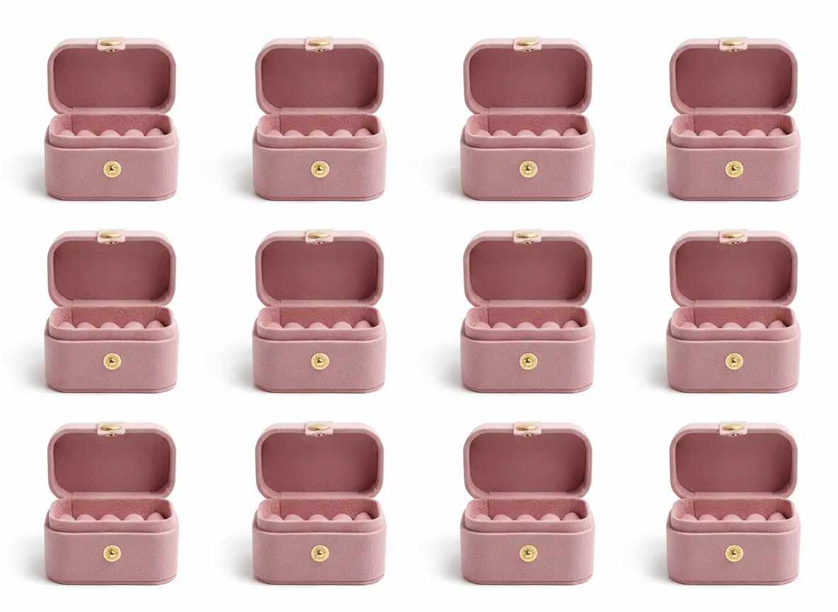 Paquete de 12 cajas de joyería de 6,5×3,5×4,5 cm, del mismo modelo. Ideales para anillos y aretes, con interior que ayuda a mantener las piezas protegidas y bien organizadas. Su formato compacto brinda una presentación uniforme y funcional, adecuada para uso comercial, entrega y almacenamiento.
