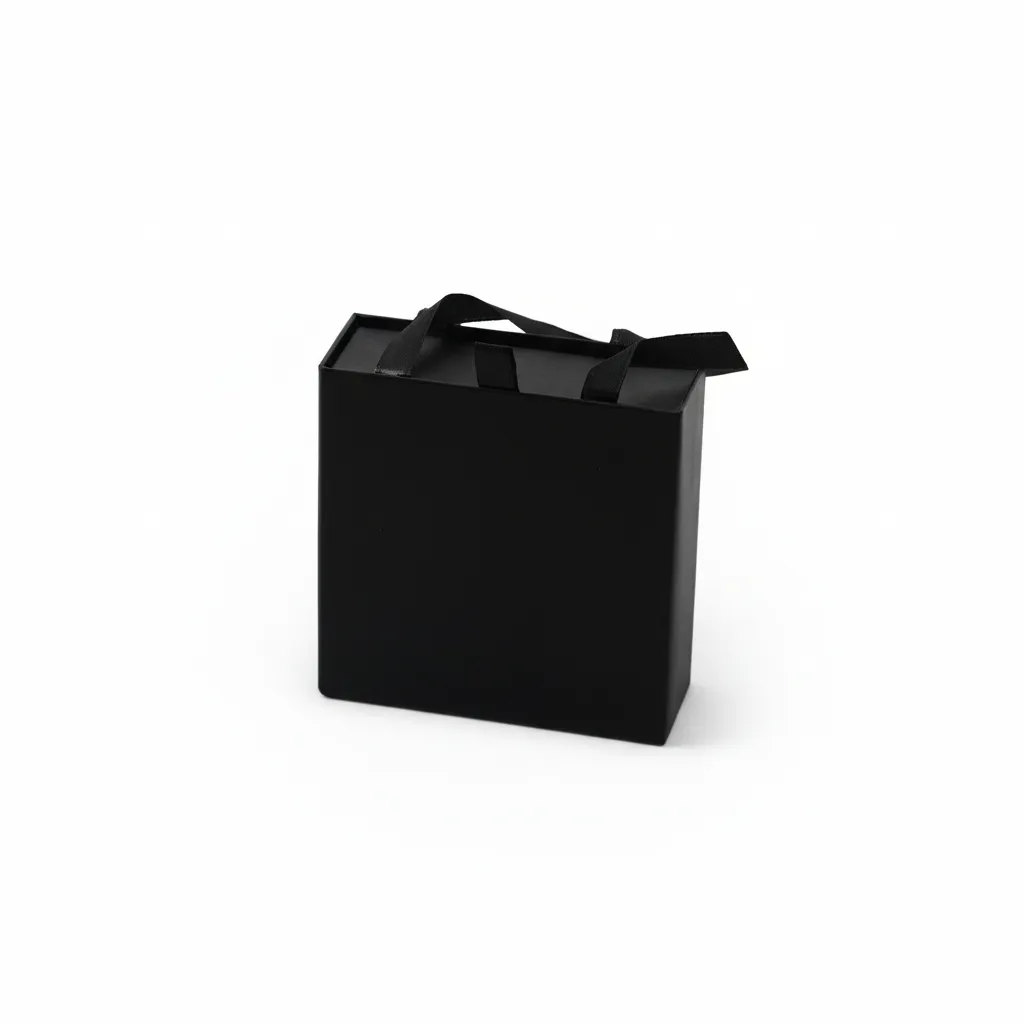 Caja de joyería rígida con colgaderas de 10×10×3,5 cm, diseñada para empacar anillos, aretes, pulseras, cadenas y tobilleras. Su formato tipo bolsa de regalo combina estructura firme con asas superiores, ofreciendo una presentación práctica y elegante para venta, entrega y obsequio.