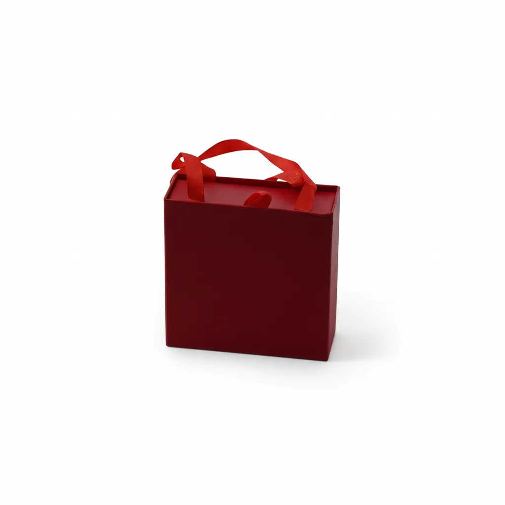 Caja de joyería rígida con colgaderas de 10×10×3,5 cm, diseñada para empacar anillos, aretes, pulseras, cadenas y tobilleras. Su formato tipo bolsa de regalo combina estructura firme con asas superiores, ofreciendo una presentación práctica y elegante para venta, entrega y obsequio.